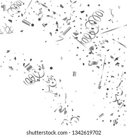 Silver confetti. Silver texture glitter on a white background. The element of design. The silvery abstract textures are chaotically falling. The Vector illustration, EPS 10.