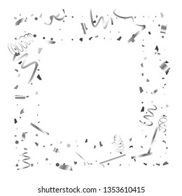 Silver confetti. Silver texture glitter on a white background. The element of design. The silvery abstract textures are chaotically falling. The Vector illustration, EPS 10.