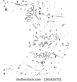 Silver confetti. Silver texture glitter on a white background. The element of design. The silvery abstract textures are chaotically falling. The Vector illustration, EPS 10.
