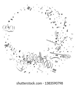 Silver confetti. Silver texture glitter on a white background. The element of design. The silvery abstract textures are chaotically falling. The Vector illustration, EPS 10.