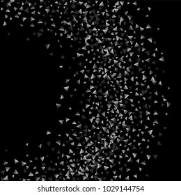 Silver confetti triangle on a black background. Abstract celebration background in the form of a silver triangle. Decorative element. Suitable for your design, cards, invitations, gifts.