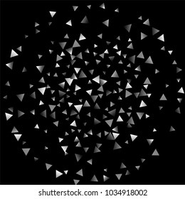 Silver confetti triangle on a black background. Abstract celebration background in the form of a silver triangle. Decorative element. Suitable for your design, cards, invitations, gifts.