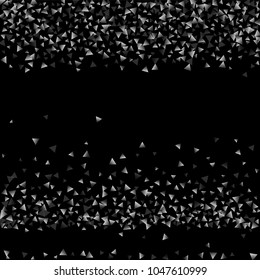 Silver confetti triangle on a black background. Abstract celebration background in the form of a silver triangle. Decorative element. Suitable for your design, cards, invitations, gifts.