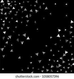 Silver confetti triangle on a black background. Abstract celebration background in the form of a silver triangle. Decorative element. Suitable for your design, cards, invitations, gifts.