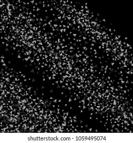 Silver confetti triangle on a black background. Abstract celebration background in the form of a silver triangle. Decorative element. Suitable for your design, cards, invitations, gifts.