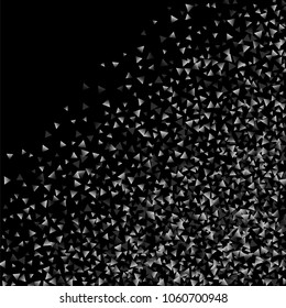 Silver confetti triangle on a black background. Abstract celebration background in the form of a silver triangle. Decorative element. Suitable for your design, cards, invitations, gifts.