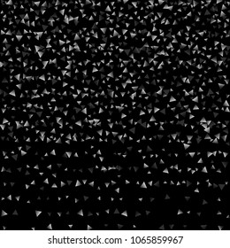 Silver confetti triangle on a black background. Abstract celebration background in the form of a silver triangle. Decorative element. Suitable for your design, cards, invitations, gifts.
