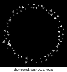 Silver confetti triangle on a black background. Abstract celebration background in the form of a silver triangle. Decorative element. Suitable for your design, cards, invitations, gifts.