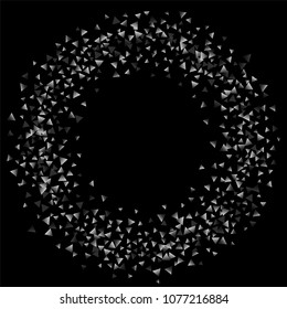 Silver confetti triangle on a black background. Abstract celebration background in the form of a silver triangle. Decorative element. Suitable for your design, cards, invitations, gifts.