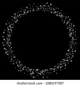 Silver confetti triangle on a black background. Abstract celebration background in the form of a silver triangle. Decorative element. Suitable for your design, cards, invitations, gifts.