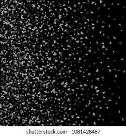 Silver confetti triangle on a black background. Abstract celebration background in the form of a silver triangle. Decorative element. Suitable for your design, cards, invitations, gifts.