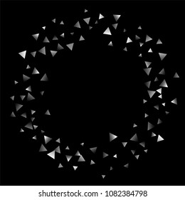 Silver confetti triangle on a black background. Abstract celebration background in the form of a silver triangle. Decorative element. Suitable for your design, cards, invitations, gifts.