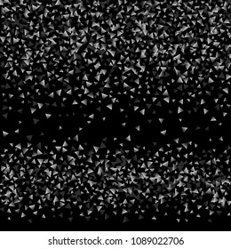 Silver confetti triangle on a black background. Abstract celebration background in the form of a silver triangle. Decorative element. Suitable for your design, cards, invitations, gifts.