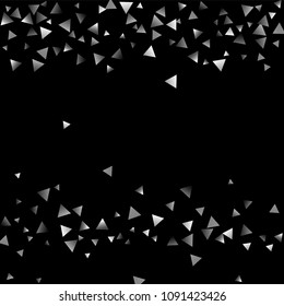 Silver confetti triangle on a black background. Abstract celebration background in the form of a silver triangle. Decorative element. Suitable for your design, cards, invitations, gifts.