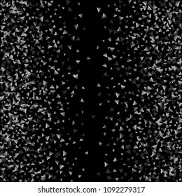 Silver confetti triangle on a black background. Abstract celebration background in the form of a silver triangle. Decorative element. Suitable for your design, cards, invitations, gifts.