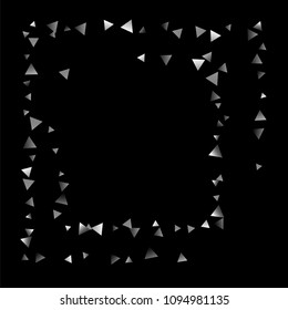 Silver confetti triangle on a black background. Abstract celebration background in the form of a silver triangle. Decorative element. Suitable for your design, cards, invitations, gifts.