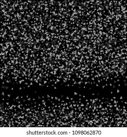 Silver confetti triangle on a black background. Abstract celebration background in the form of a silver triangle. Decorative element. Suitable for your design, cards, invitations, gifts.