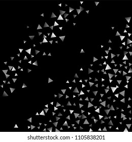Silver confetti triangle on a black background. Abstract celebration background in the form of a silver triangle. Decorative element. Suitable for your design, cards, invitations, gifts.