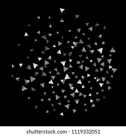 Silver confetti triangle on a black background. Abstract celebration background in the form of a silver triangle. Decorative element. Suitable for your design, cards, invitations, gifts.