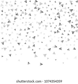 Silver confetti triangle on a white background. Abstract celebration background in the form of a silver triangle. Decorative element. Suitable for your design, cards, invitations, gifts.