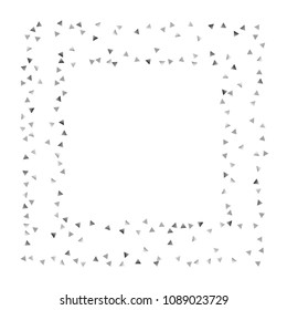 Silver confetti triangle on a white background. Abstract celebration background in the form of a silver triangle. Decorative element. Suitable for your design, cards, invitations, gifts.