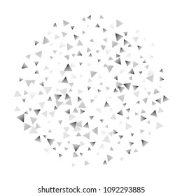 Silver confetti triangle on a white background. Abstract celebration background in the form of a silver triangle. Decorative element. Suitable for your design, cards, invitations, gifts.