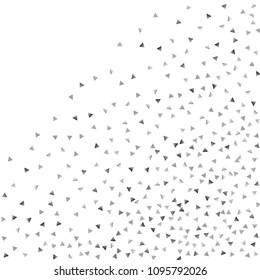 Silver confetti triangle on a white background. Abstract celebration background in the form of a silver triangle. Decorative element. Suitable for your design, cards, invitations, gifts.