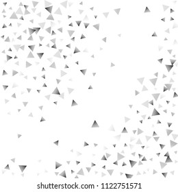 Silver confetti triangle on a white background. Abstract celebration background in the form of a silver triangle. Decorative element. Suitable for your design, cards, invitations, gifts.