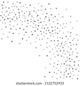 Silver confetti triangle on a white background. Abstract celebration background in the form of a silver triangle. Decorative element. Suitable for your design, cards, invitations, gifts.