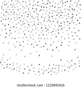 Silver confetti triangle on a white background. Abstract celebration background in the form of a silver triangle. Decorative element. Suitable for your design, cards, invitations, gifts.