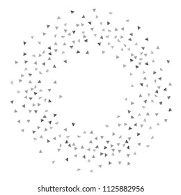 Silver confetti triangle on a white background. Abstract celebration background in the form of a silver triangle. Decorative element. Suitable for your design, cards, invitations, gifts.