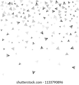 Silver confetti triangle on a white background. Abstract celebration background in the form of a silver triangle. Decorative element. Suitable for your design, cards, invitations, gifts.