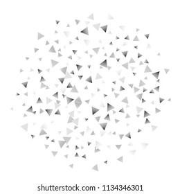 Silver confetti triangle on a white background. Abstract celebration background in the form of a silver triangle. Decorative element. Suitable for your design, cards, invitations, gifts.