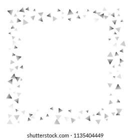 Silver confetti triangle on a white background. Abstract celebration background in the form of a silver triangle. Decorative element. Suitable for your design, cards, invitations, gifts.