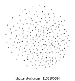Silver confetti triangle on a white background. Abstract celebration background in the form of a silver triangle. Decorative element. Suitable for your design, cards, invitations, gifts.