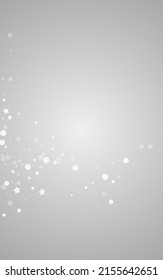 Silver Confetti Vector Gray Background. Sky Snowfall Card. Gray Winter Transparent. New Snowflake Backdrop.
