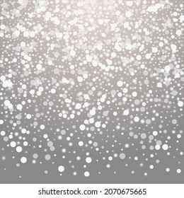 Silver Confetti Vector Grey Background. White Elegant Flake Wallpaper. Glitter Stars Illustration. Falling Snow Invitation.