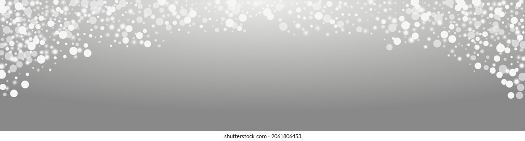 Silver Confetti Vector Panoramic Transparent Background. Grey Festive Snowfall Invitation. Falling Flake Backdrop. Winter Dots Design.