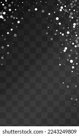 Silver Confetti Vector Transparent Background. New Snowfall Pattern. Gray Fantasy Transparent. Falling Snow Wallpaper.