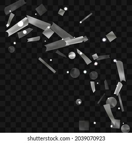 
Silver confetti. Vivid blur effect. Festive foil. Great design for any purpose. Holiday, birthday. Silver sequins. Light glare.