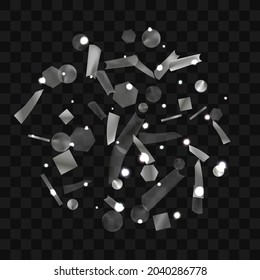 
Silver confetti. Vivid blur effect. Festive foil. Great design for any purpose. Holiday, birthday. Silver sequins. Light glare.