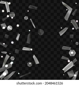 
Silver confetti. Vivid blur effect. Festive foil. Great design for any purpose. Holiday, birthday. Silver sequins. Light glare.