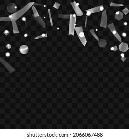 
Silver confetti. Vivid blur effect. Festive foil. Great design for any purpose. Holiday, birthday. Silver sequins. Light glare.