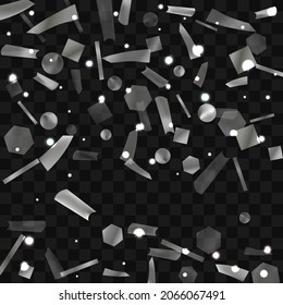 
Silver confetti. Vivid blur effect. Festive foil. Great design for any purpose. Holiday, birthday. Silver sequins. Light glare.