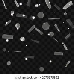 Silver confetti. Vivid blur effect. Festive foil. Great design for any purpose. Holiday, birthday.