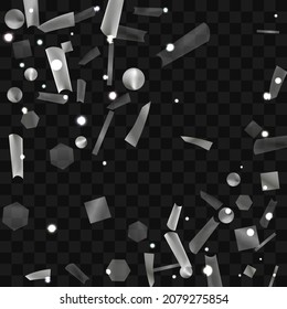
Silver confetti. Vivid blur effect. Festive foil. Great design for any purpose. Holiday, birthday. Silver sequins. Light glare.