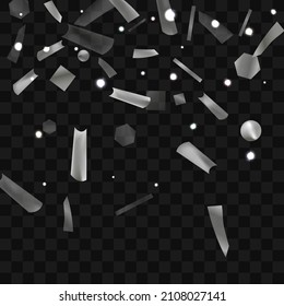 
Confeti plateado. Efecto difuso intenso. Papel festivo. Gran diseño para cualquier propósito. Vacaciones, cumpleaños. La plata secuela. Luminoso resplandor.
