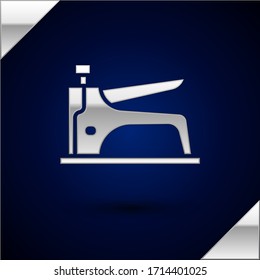 Silver Construction stapler icon isolated on dark blue background. Working tool.  Vector Illustration