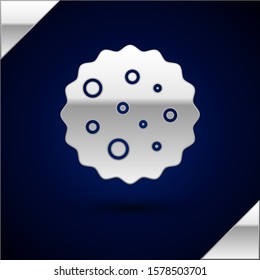 Silver Cookie or biscuit with chocolate icon isolated on dark blue background.  Vector Illustration
