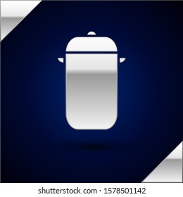 Silver Cooking pot icon isolated on dark blue background. Boil or stew food symbol.  Vector Illustration